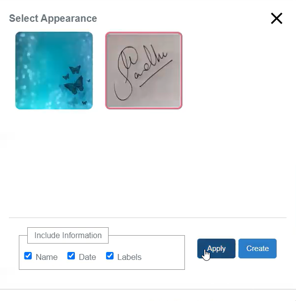 choose signature and apply
