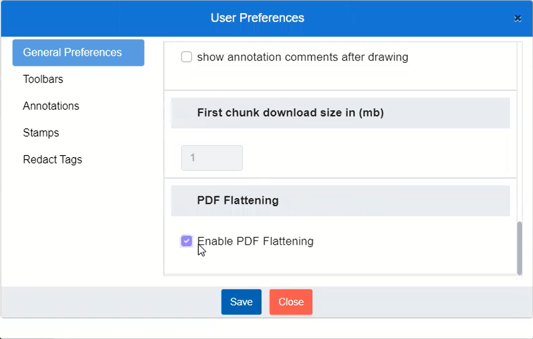 enable pdf flattening