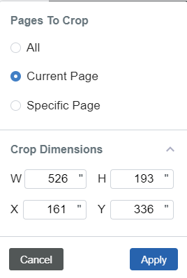 crop page options dialog box