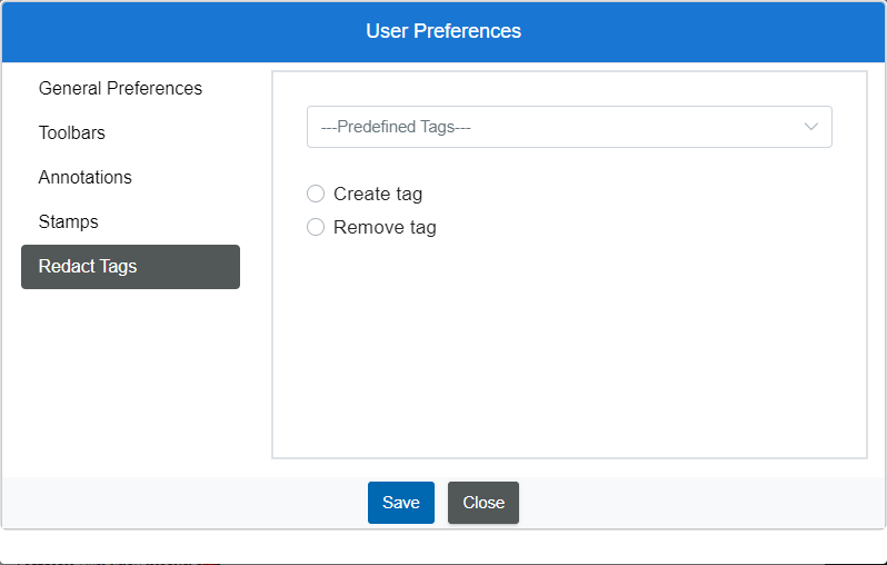 redact tags in user preferences