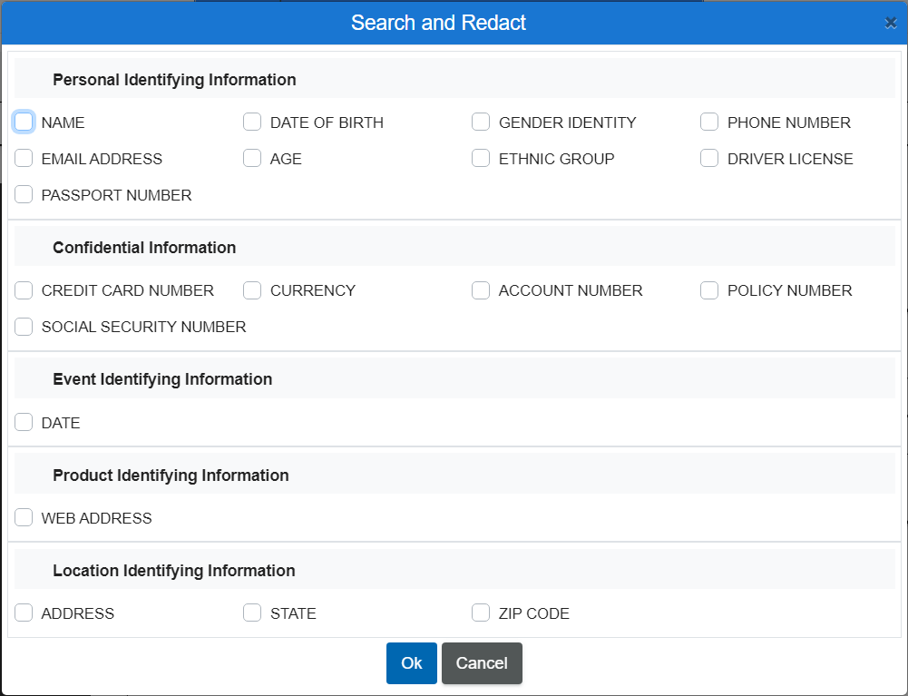 search and redact dialog box