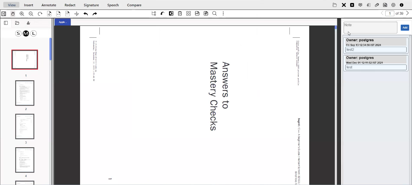 displaying all notes in the document
