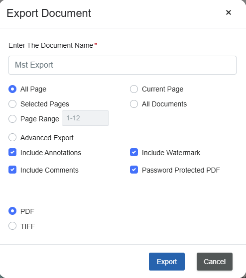export document dialog box