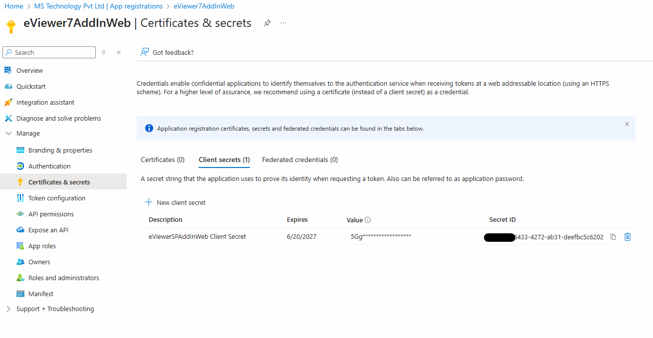 secret ID and value