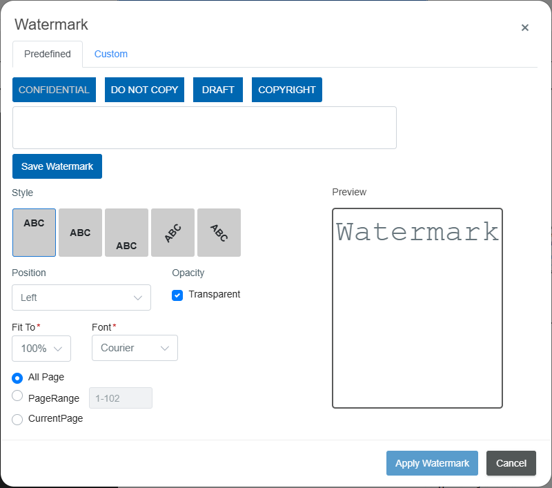 predefined watermarks